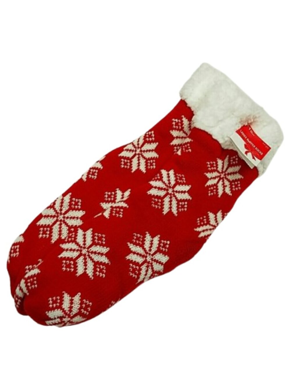 NWT Red Snowflake Fleece Lined Slipper Socks Cozy Holiday